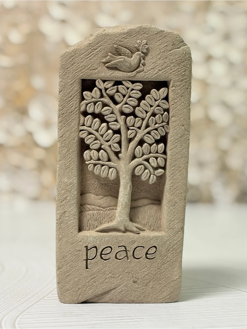Peace Tree Stone Garden Plaque - Beige